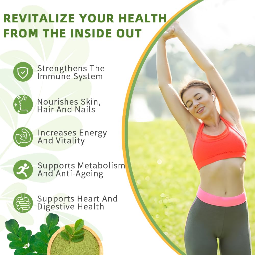 TWOHHACC Organic Moringa Powder Capsules, 120 Capsules