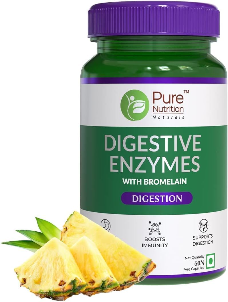 Generic Digestive Enzymes 665mg (Amylase, Lipase, Protease, Cellulase, Lactase) with Bromelain Capsules, 60 Count