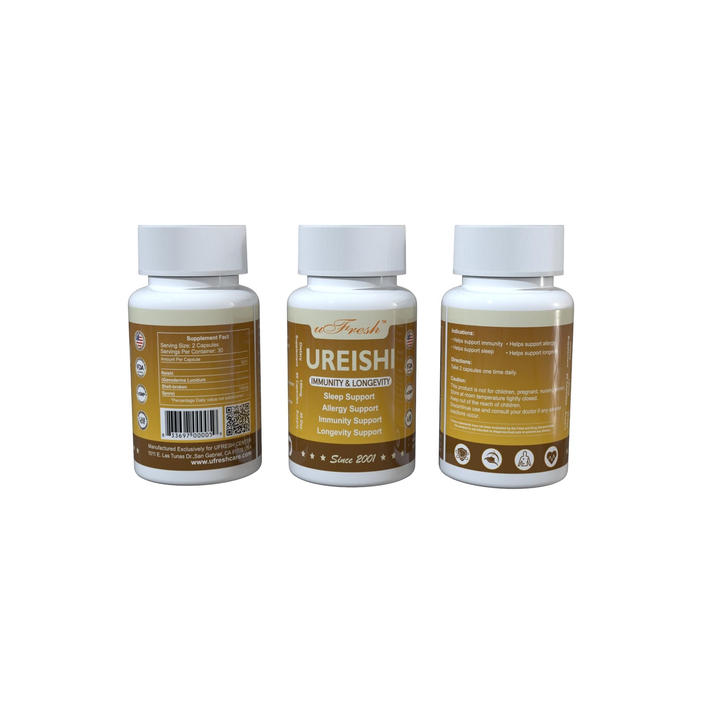 uFresh Ureishi Immunity & Longevity Support Dietary Supplement Capsules, 1 Count