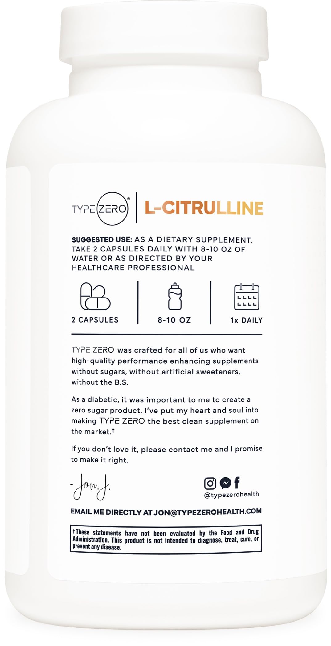 Type Zero L-Citrulline Capsules, 180 Capsules, 1500 mg per Serving, GMO-Free