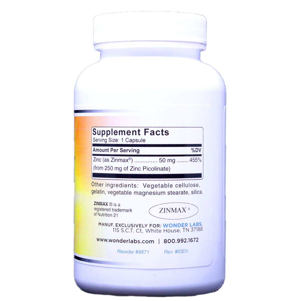 Wonder Laboratories Zinc Picolinate 50 mg Capsules, 100 Count