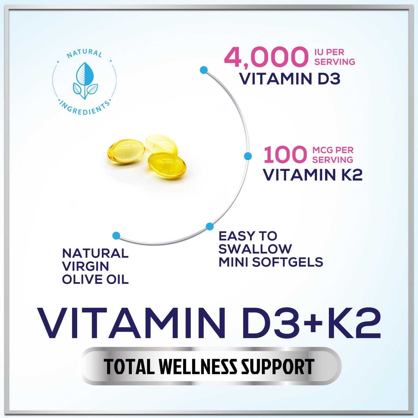 Hello Lovely! Vitamin D with K2 (MK-7) D3 4000IU (125mcg) Per Serving Softgels 120