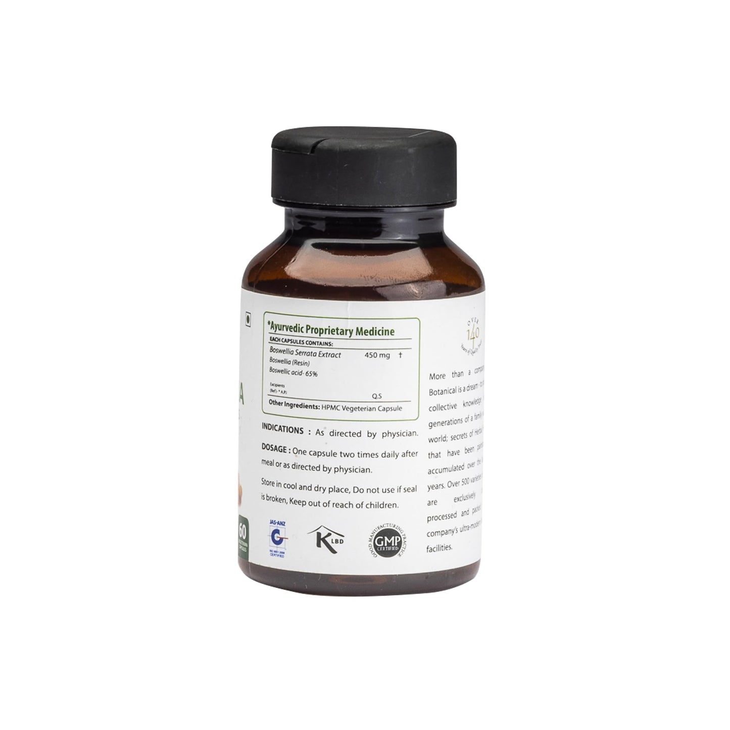 bixa BOTANICAL Boswellia Serrata Extract 65% Boswellic Acid Capsules 60 Count