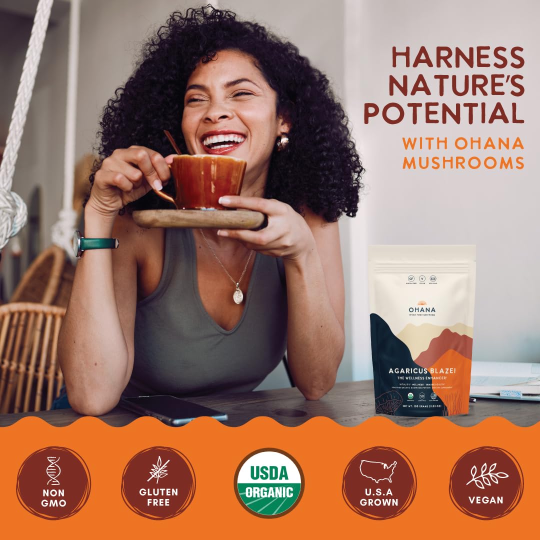 Ohana Mushrooms Agaricus Blazei Organic Mushrooms Powder Blend, 16 oz