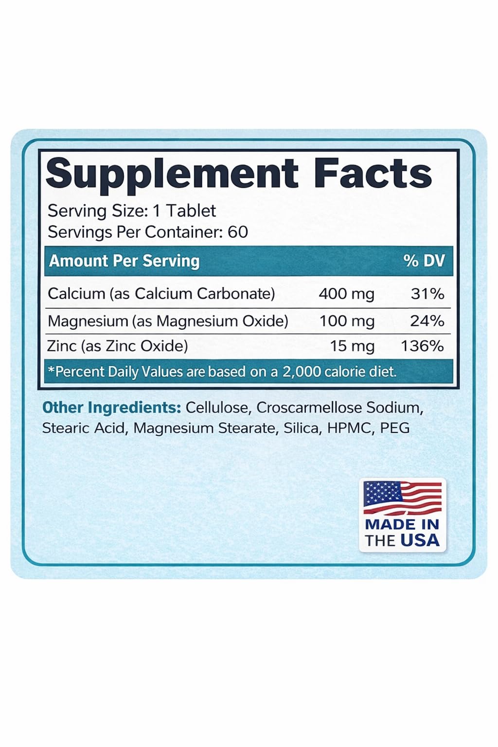 Giga Vita Calcium Magnesium Zinc Dietary Supplement Tablets, 60 Tablets