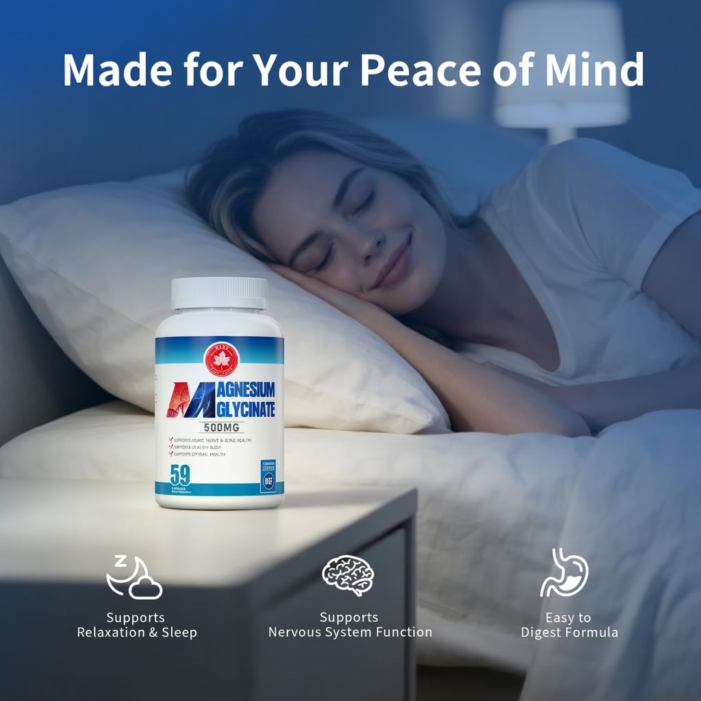GABE SUNNYBEARS Magnesium Glycinate Capsules 500mg with B12 & B6, High Absorption for Sleep, Relaxation & Muscle Support, Gentle on Stomach, 59 Capsules