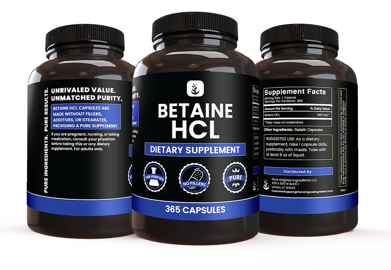 PURE ORIGINAL INGREDIENTS Betaine HCL Capsules 365