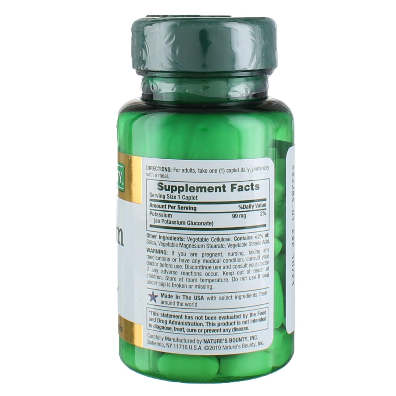 Nature's Bounty Potassium Gluconate 99 mg Caplets, 300 Count