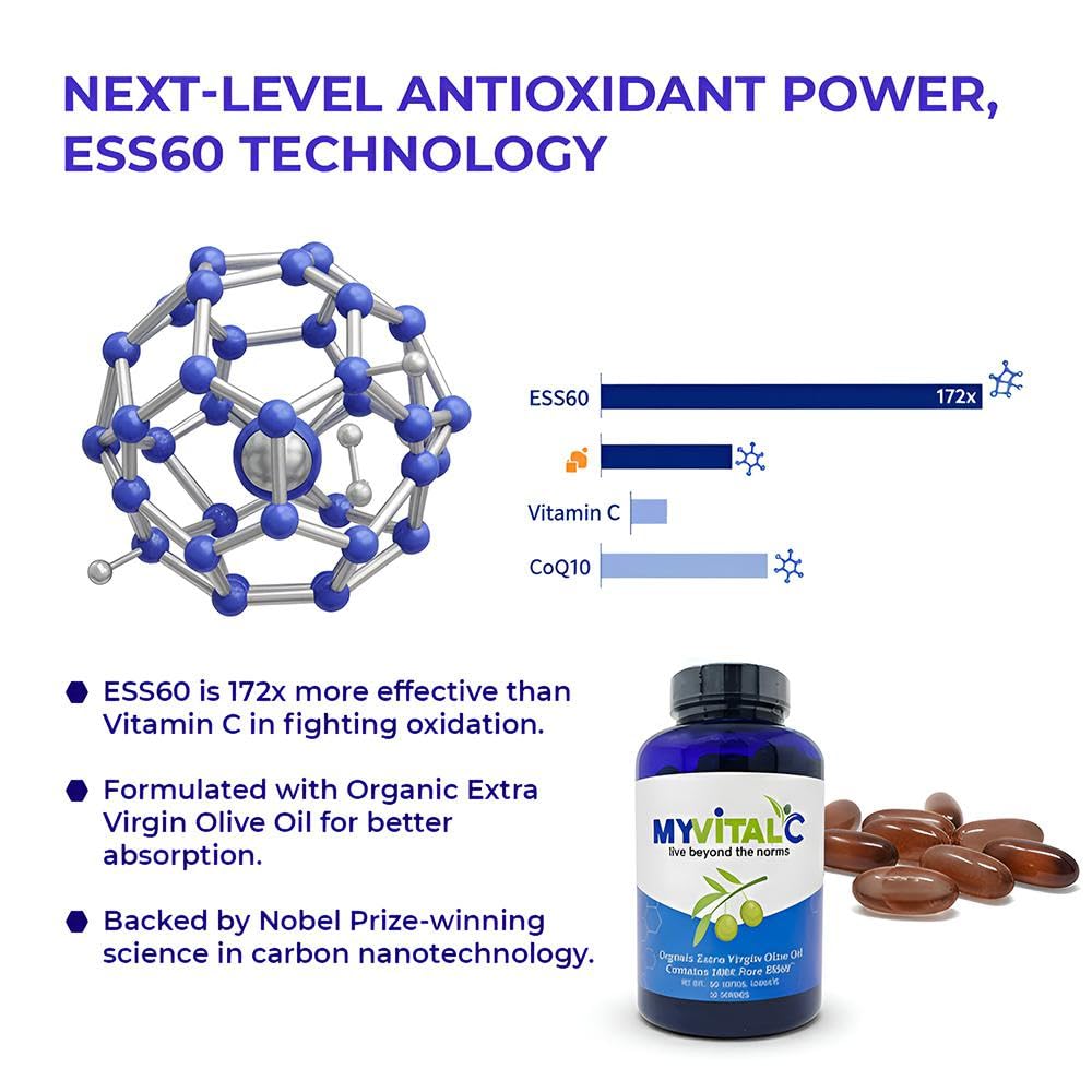MyVitalC Pure ESS60 Extra Virgin Olive Oil Softgel Capsules, 180 Softgels