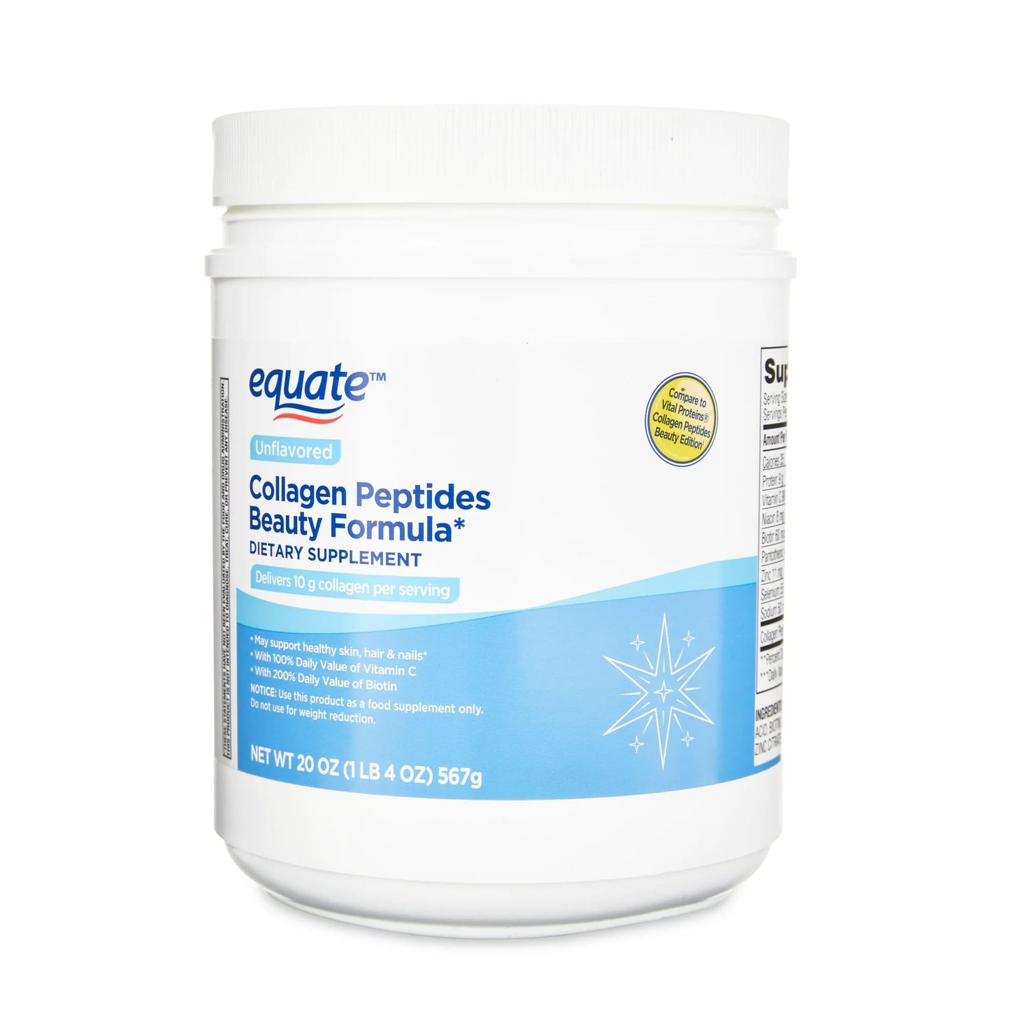 Generic Equate Collagen Peptide Beauty Formula Powder 20