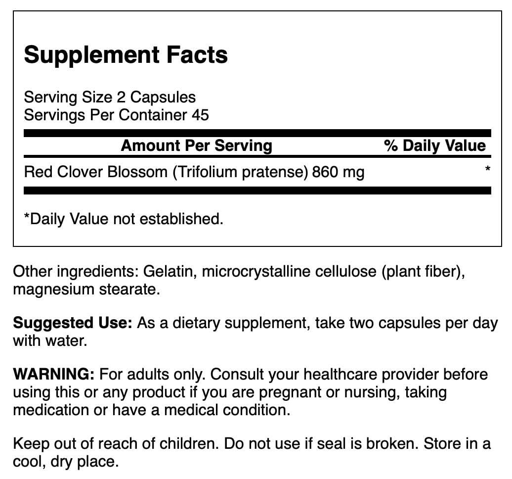 Swanson Red Clover Blossom 430 Milligrams 90 Capsules