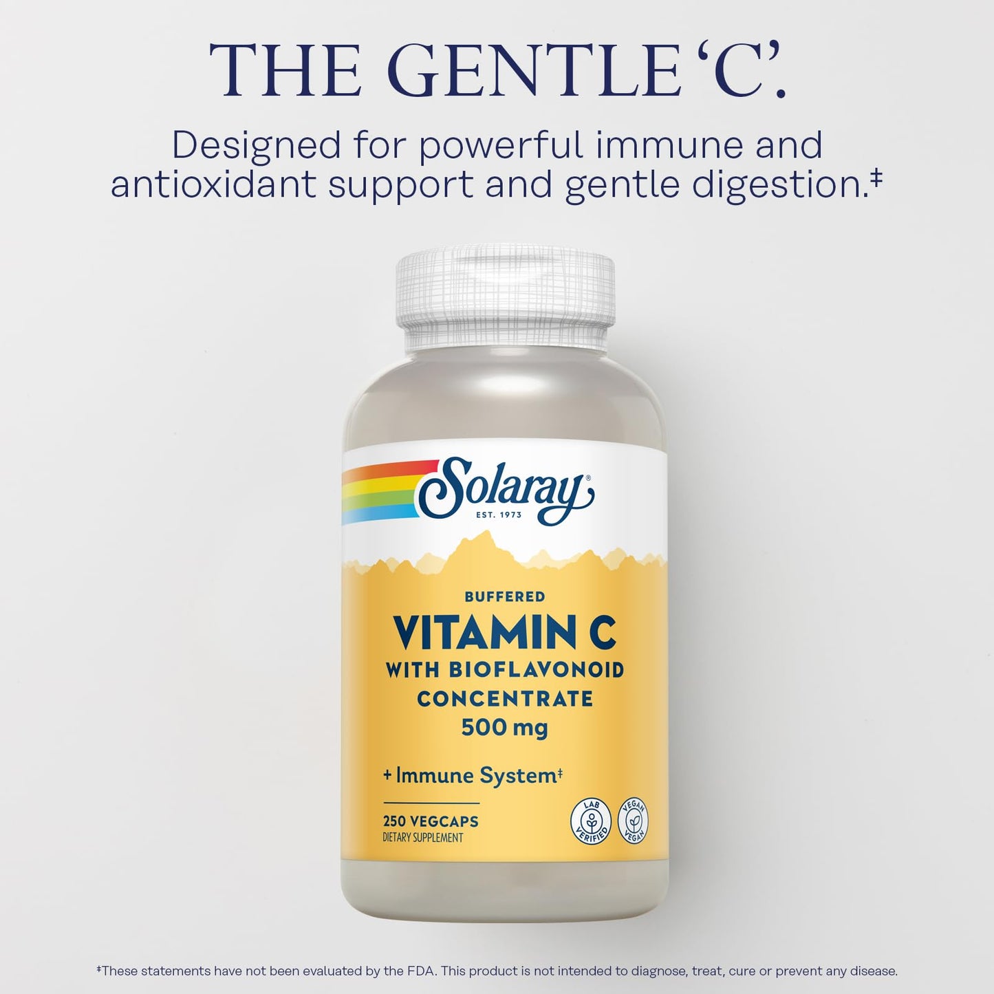 Solaray Buffered Vitamin C 500mg with Bioflavonoids, Rose Hips and Acerola Cherry Capsules, 250 VegCaps