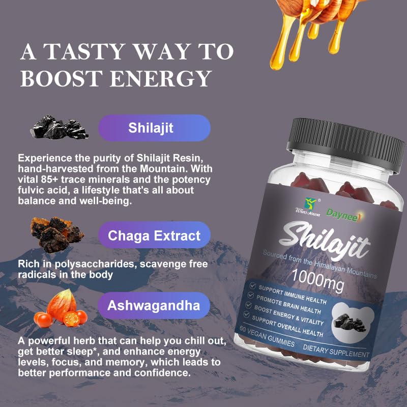 FARWIX Shilajit Gummies 1000mg Fulvic Acid & Trace Mineral Daily Wellness Supplement, Vegan, Non-GMO, 60 Gummies