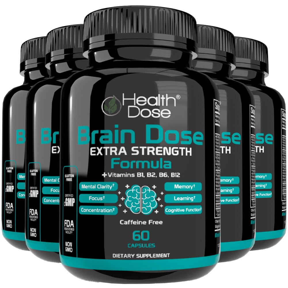 Health Dose Brain Dose Premium Nootropics - Caffeine-Free Extra Strength Formula for Men & Women Capsule, 300 Count