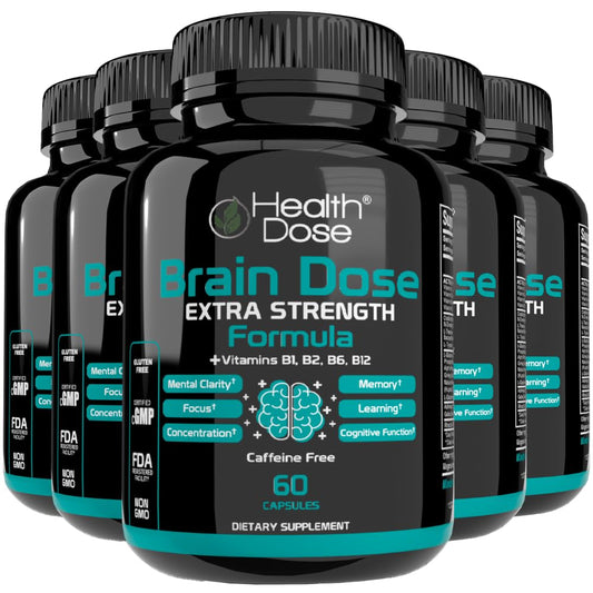 Health Dose Brain Dose Premium Nootropics - Caffeine-Free Extra Strength Formula for Men & Women Capsule, 300 Count