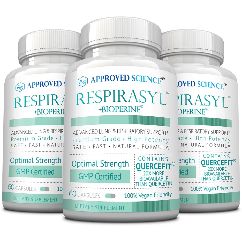 Approved Science Respirasyl Lung and Respiratory Support with Quercefit, Vitamins A, C, D, BioPerine Capsules 180