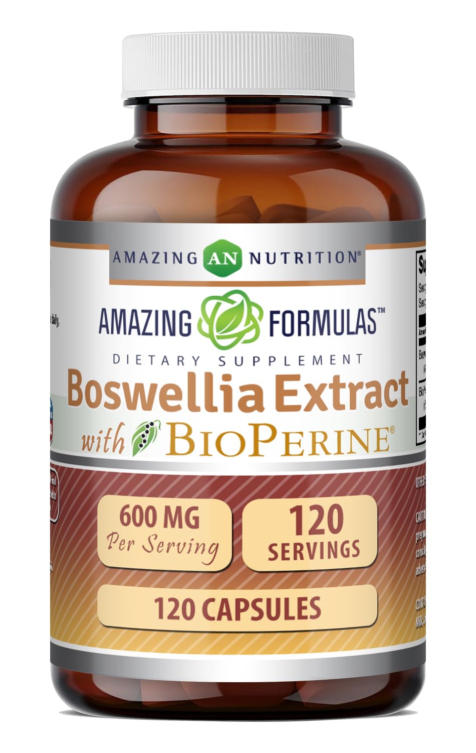 Amazing Nutrition Boswellia Extract with Bioperine Supplement Capsules, 120 Count