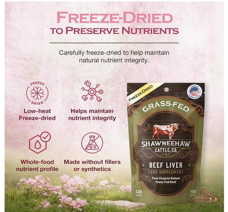 Shawneehaw Cattle, Co. Beef Liver Capsules 3000mg Grass-Fed Freeze-Dried, 120 Capsules