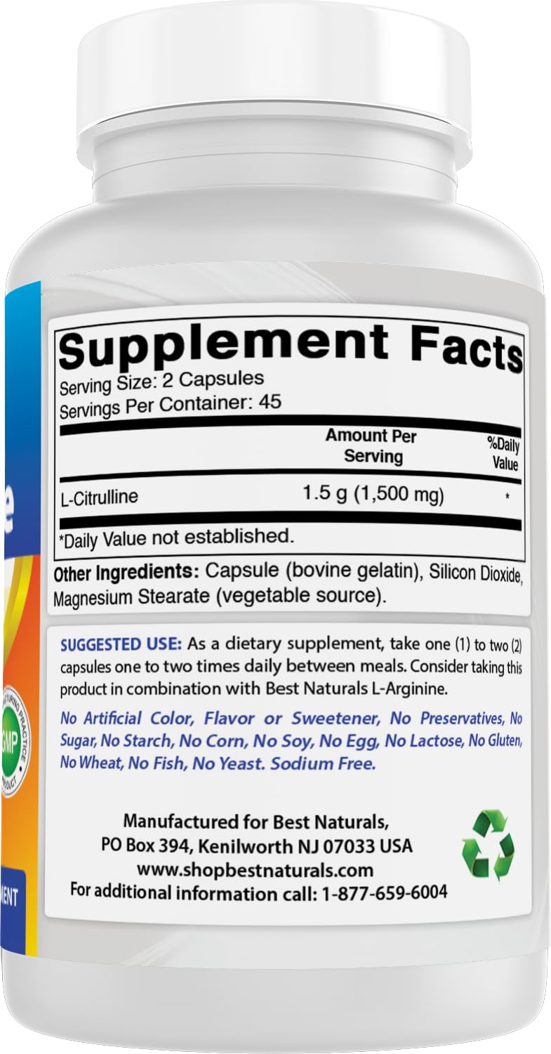 Best Naturals L-Citrulline Capsules, 1500mg per Serving, 180 Capsules