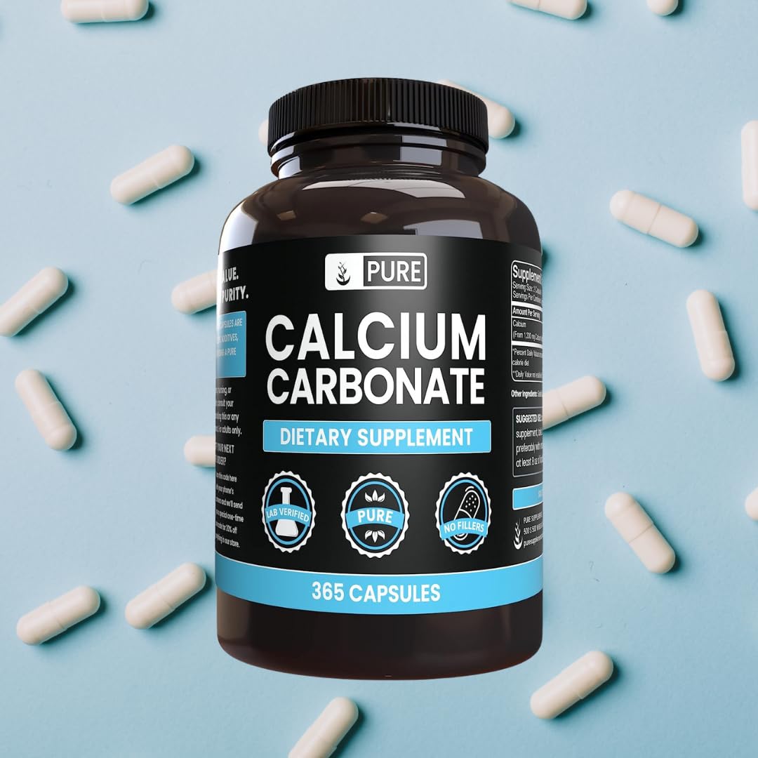PURE ORIGINAL INGREDIENTS Calcium Carbonate Capsules 365