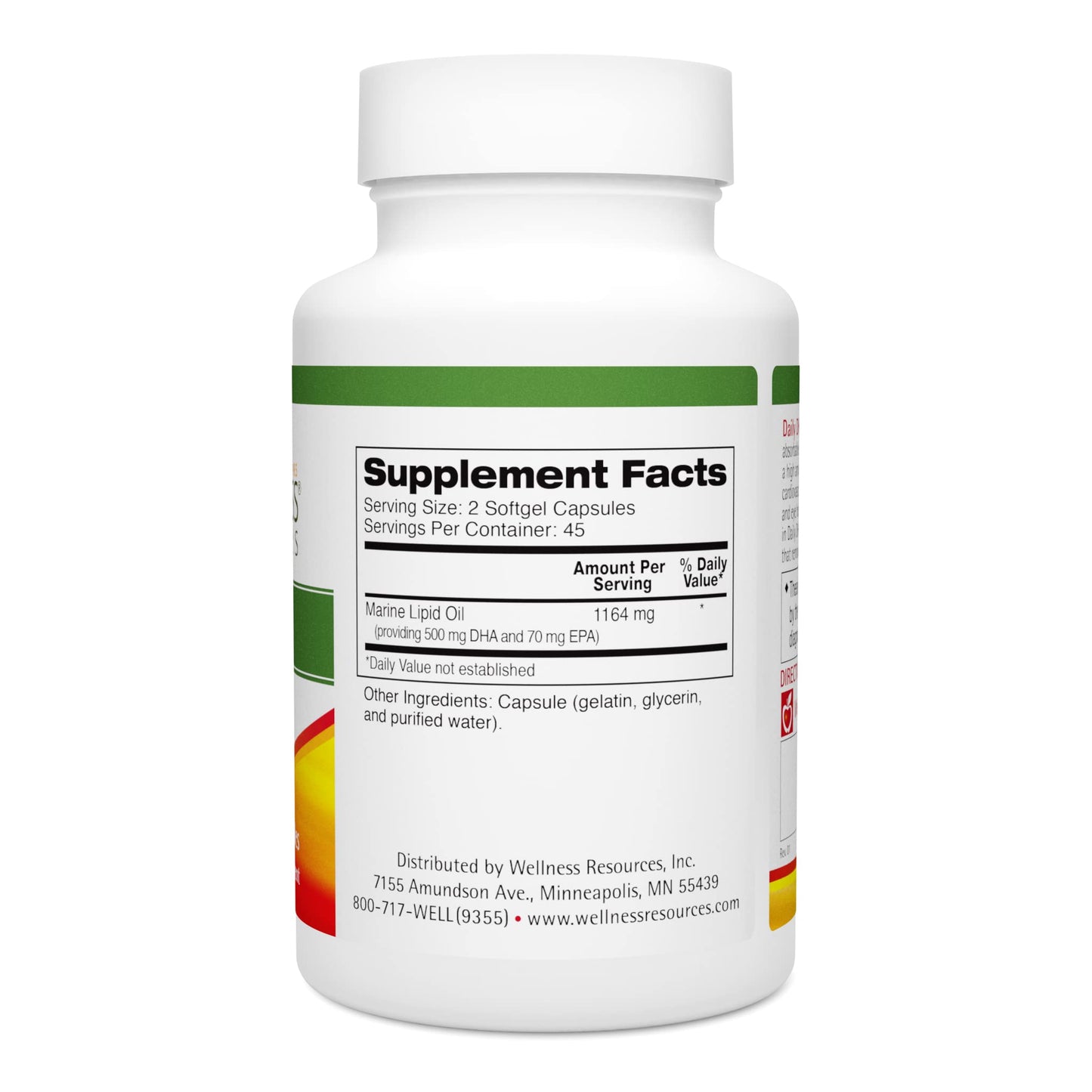 Wellness Resources Daily DHA - Highest Potency & Purity DHA Fish Oil in TG Form 90 Softgels