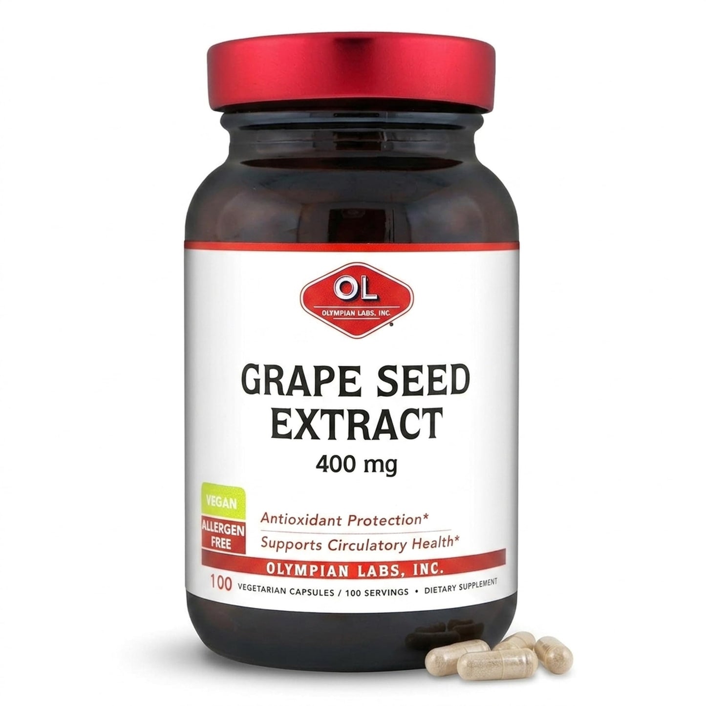 Olympian Labs Grape Seed Extract 400mg Vegan Capsules, 100 Count