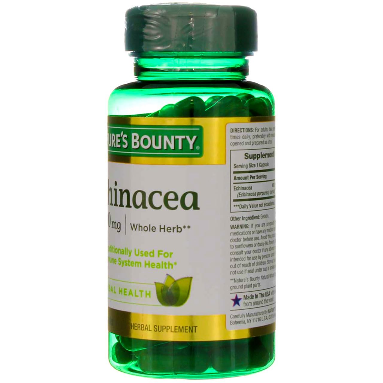 Nature's Bounty Natural Whole Herb Echinacea 400mg Capsules, 200 Count