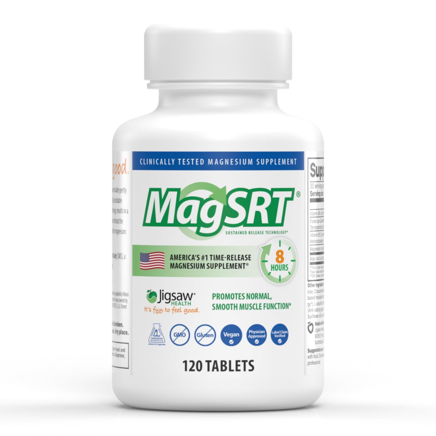 Jigsaw Health MagSRT Magnesium Supplement with Vitamin B6, Folate & B12 120 Tablets