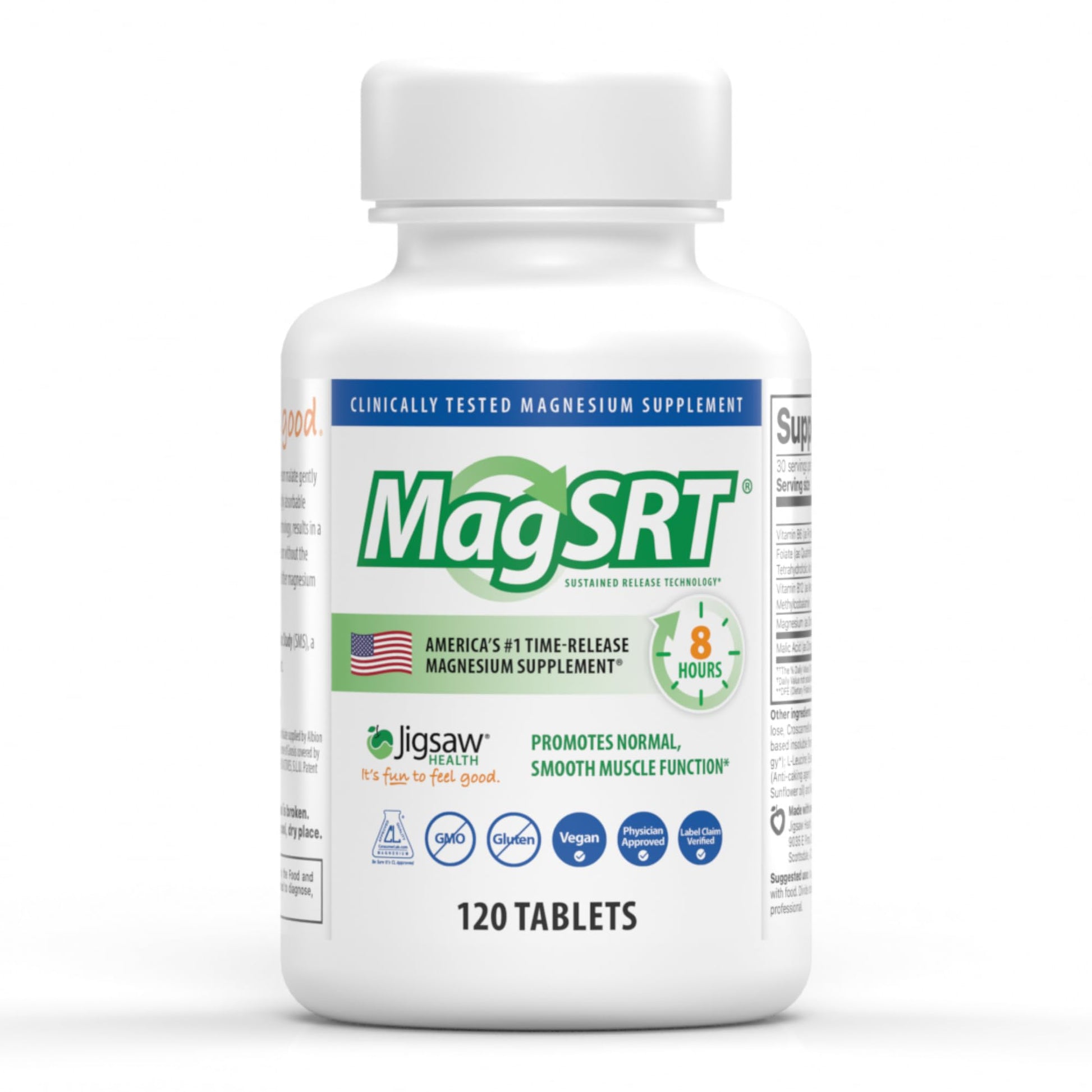 Jigsaw Health MagSRT Magnesium Supplement with Vitamin B6, Folate & B12 120 Tablets