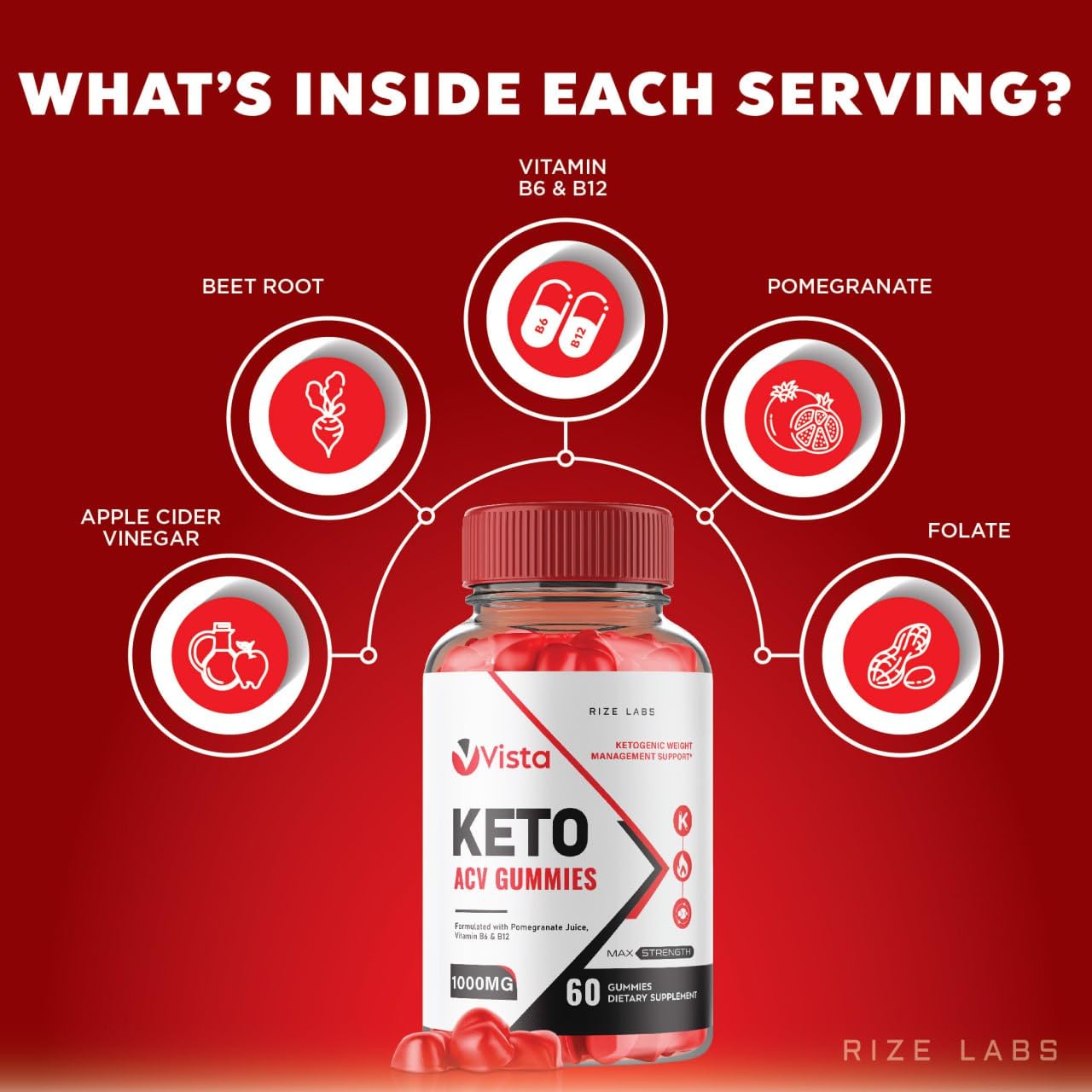 Rize Labs Vista Keto ACV Gummies, 180 Gummies