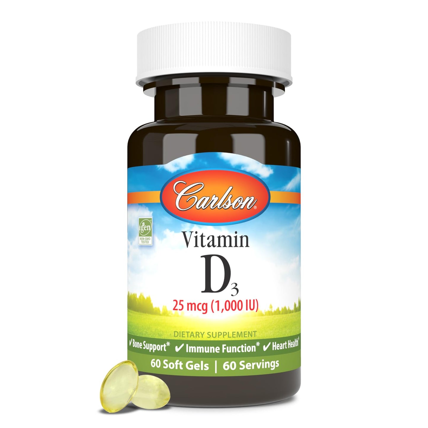 Carlson Vitamin D3 1000 IU (25 mcg) Softgels 60 Count