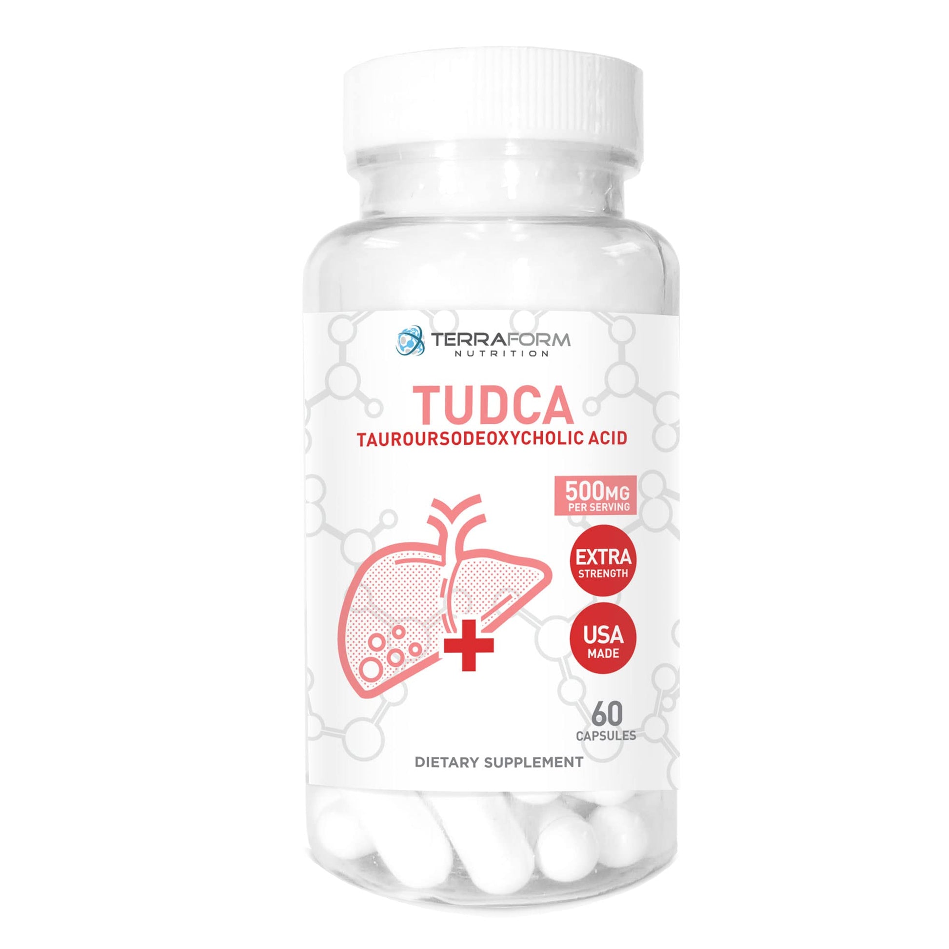TerraForm Nutrition TUDCA 500mg Tauroursodeoxycholic Acid Capsule, 60 Capsules