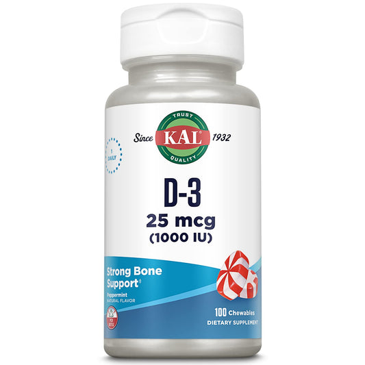 KAL Vitamin D3 1000 IU (25 mcg) Chewables, 100 Chews