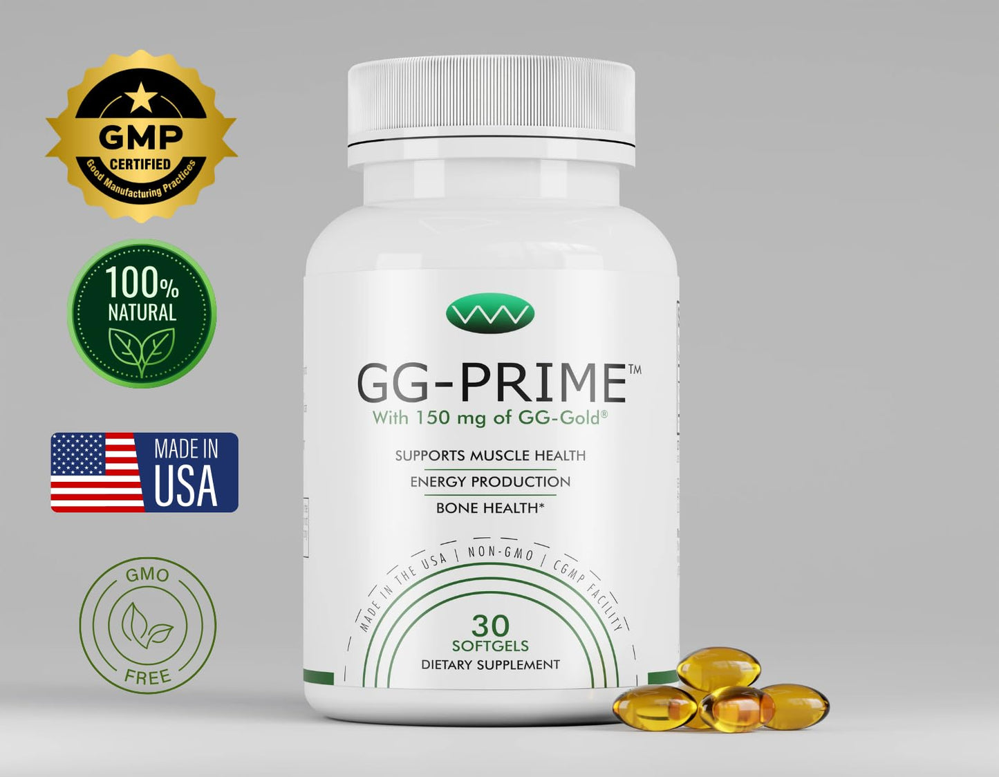 GG-PRIME Geranylgeraniol Supplement – 150 mg GG-Gold from Annatto – Supports CoQ10 Production, Muscle & Bone Health – 30 Softgels