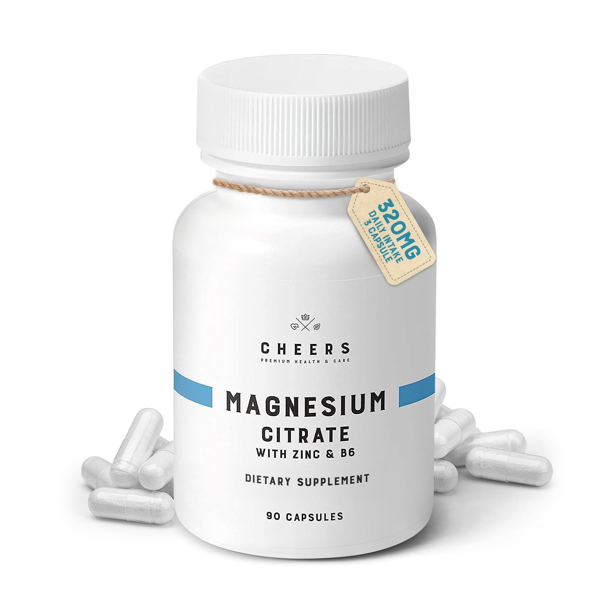 CHEERS Magnesium Citrate Complex with Zinc & B6 320mg High Absorption, Muscle, Nerve & Bone Support, 90 Capsules, Non-GMO, Vegan