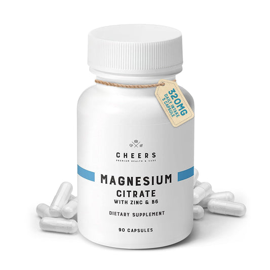 CHEERS Magnesium Citrate Complex with Zinc & B6 320mg High Absorption, Muscle, Nerve & Bone Support, 90 Capsules, Non-GMO, Vegan