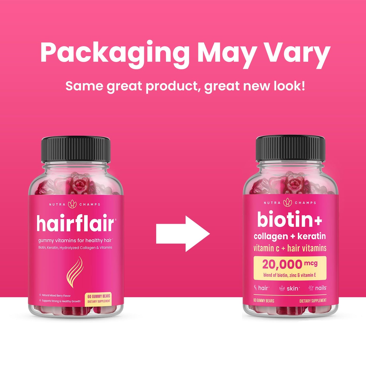 NutraChamps Biotin Gummies 5000mcg with Collagen, Keratin & More – Hair Skin and Nails – 60 Gummies