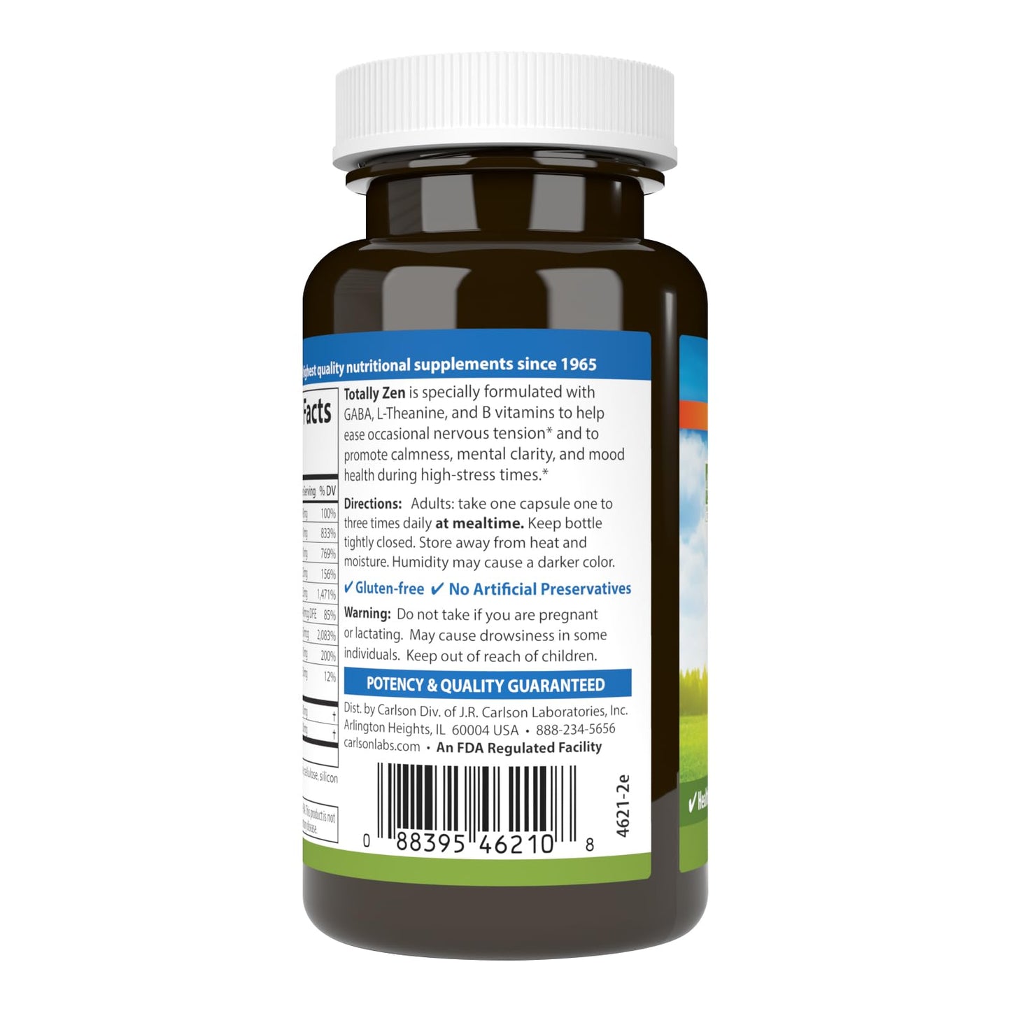 Carlson Totally Zen GABA L-Theanine & B Vitamins, Healthy Mood, Promotes Calmness & Mental Clarity, 60 Capsules