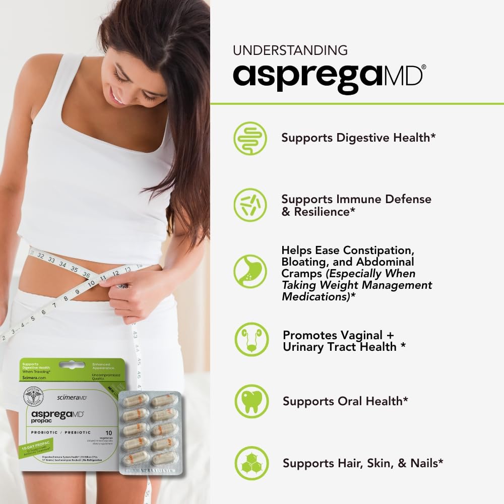 Scimera Bioscience Asprega ProPac Probiotics and Prebiotics Supplement Capsule, 10 Count