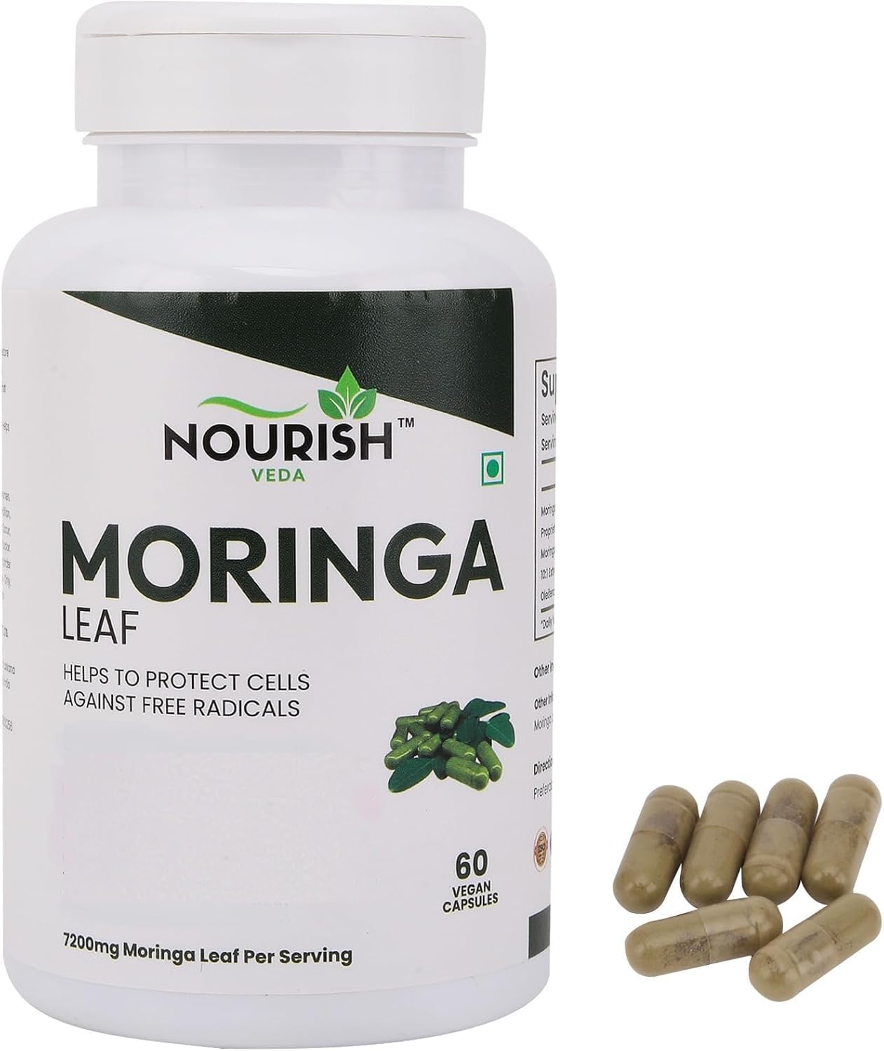 NOURISH VEDA Organic Moringa Capsules 7200 mg, 60 Capsules