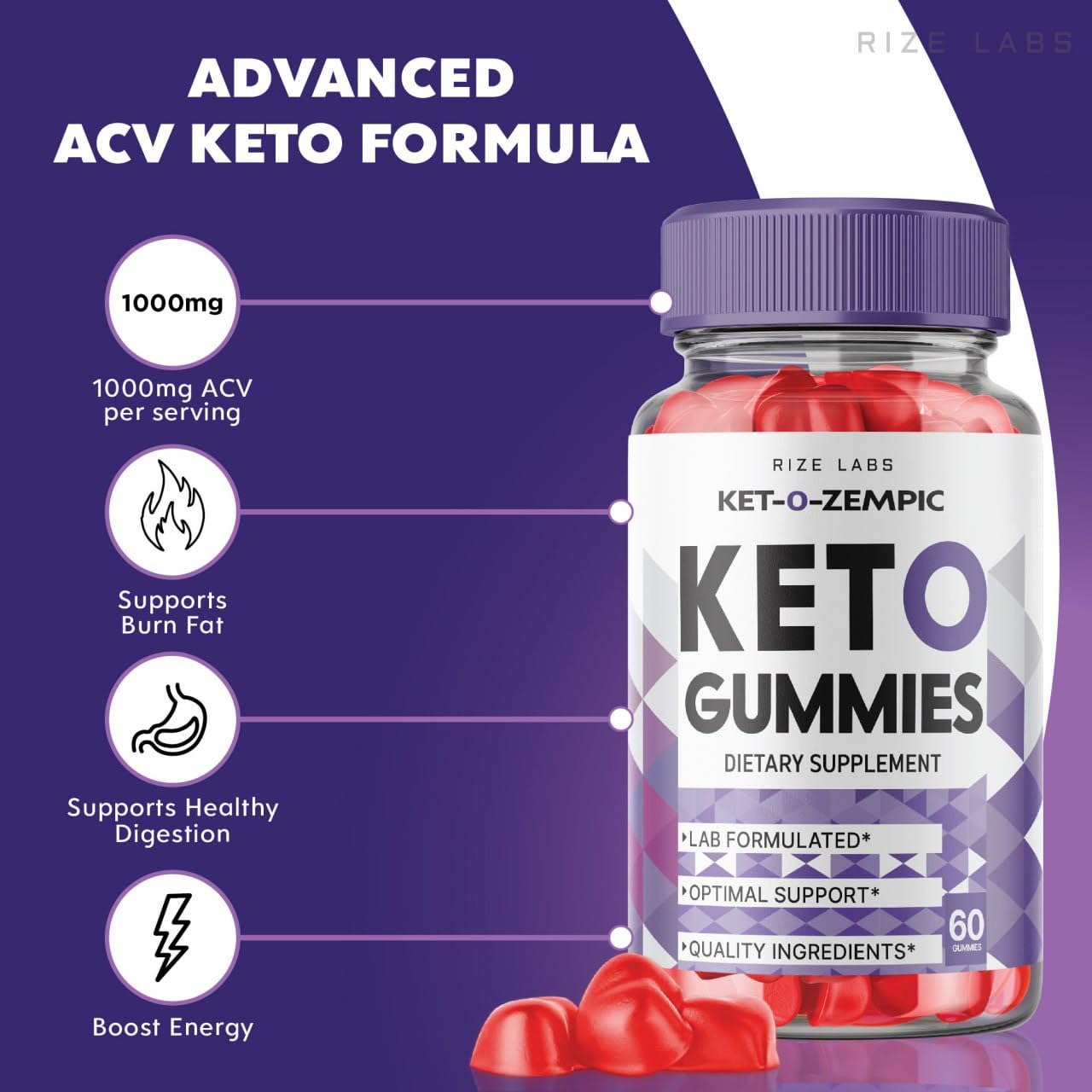 rize labs Ket-O-Zempic Keto ACV Gummies for Advanced Weight Loss with Apple Cider Vinegar, 60 Gummies