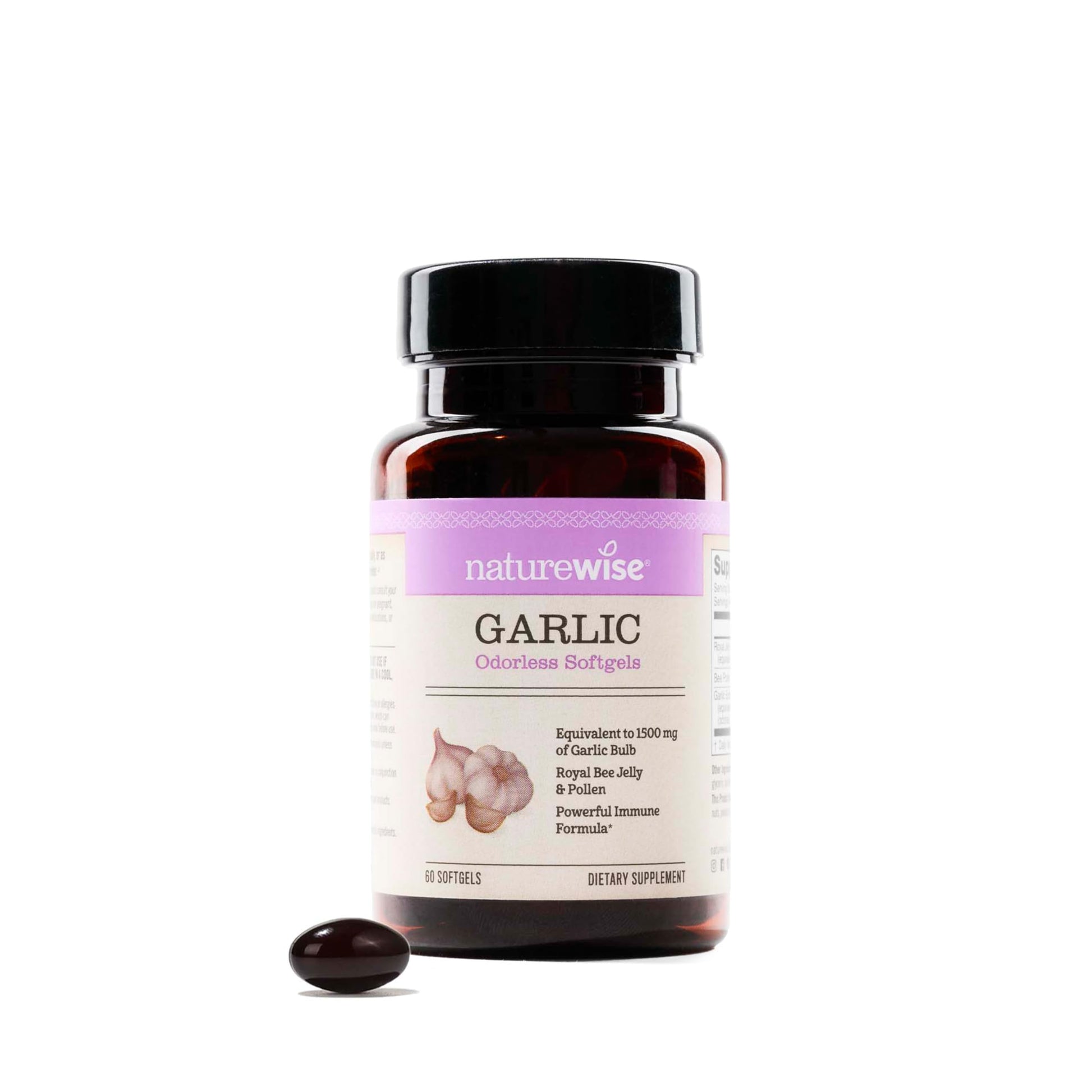 NatureWise Odorless Garlic Pills - with Royal Bee Jelly & Pollen - Herbal Supplement for Heart Health + Immune System + Antioxidants - Gluten Free, Non-GMO Softgels, 60 Count