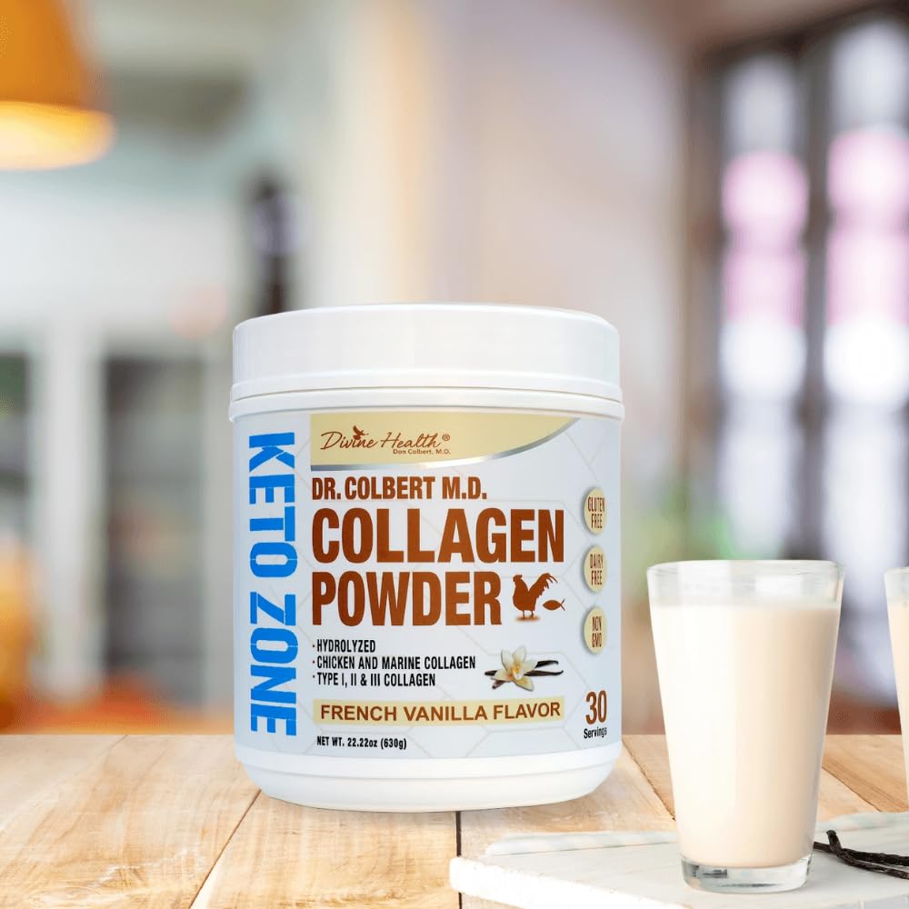 Divine Health Hydrolyzed Collagen Powder Vanilla Flavor, Type I, II, III Chicken & Marine Collagen, 22.2 oz