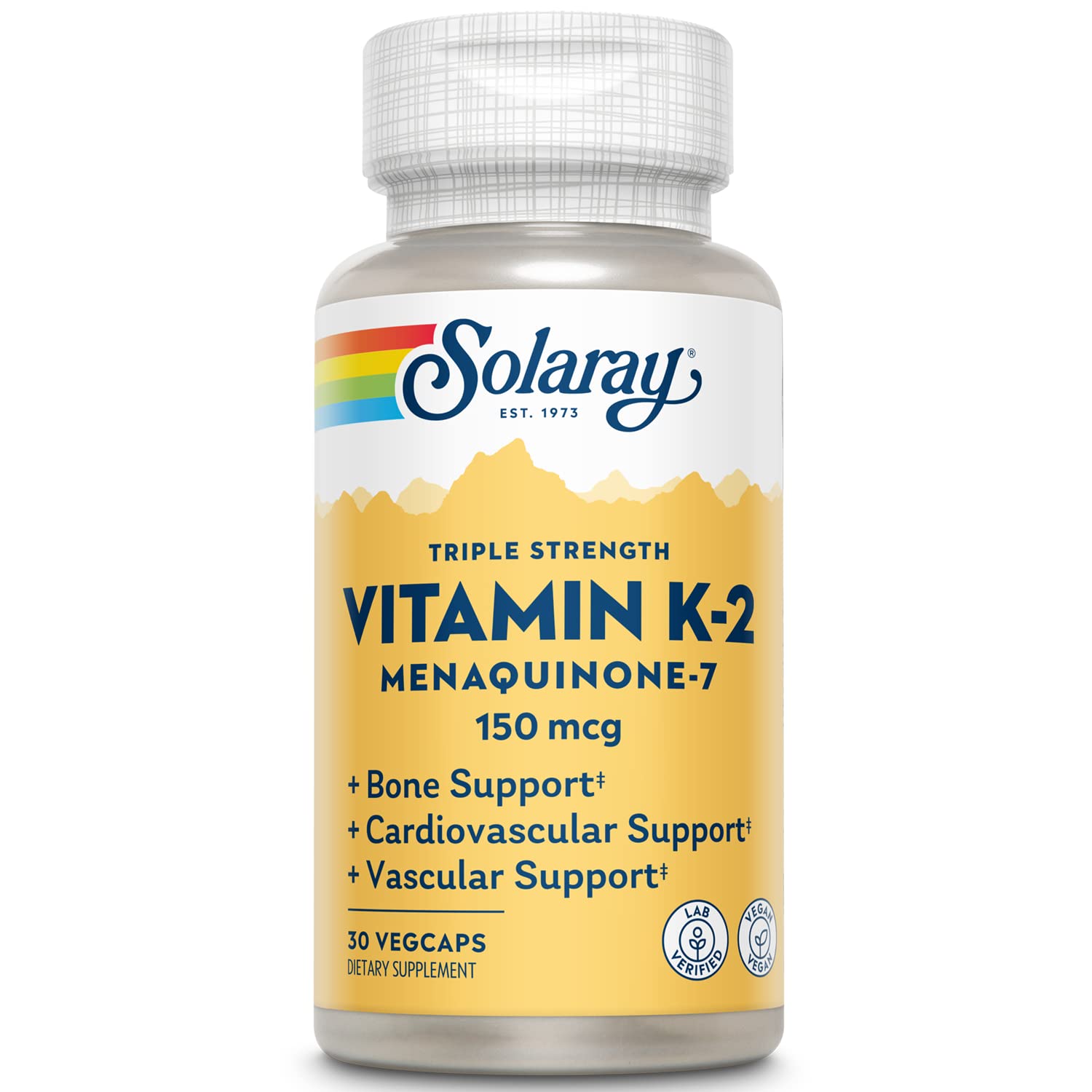 Solaray Triple Strength Vitamin K-2 as MK-7 150 mcg - Vitamin K2 MK7 Supplement for Bone Health Support, Pure Vit K2 as Menaquinone for Women and Men VegCap 30
