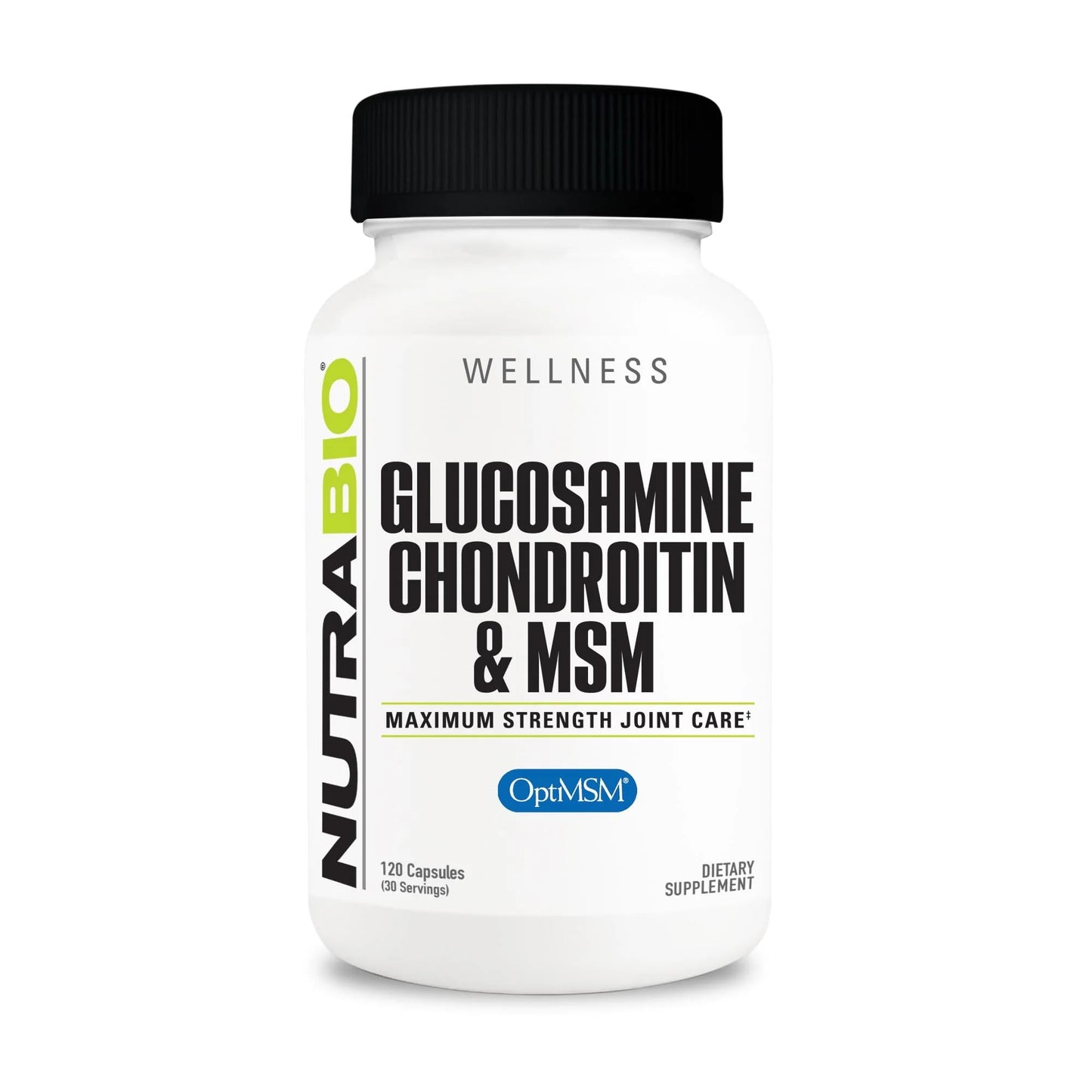 NutraBio Glucosamine Chondroitin & OptiMSM Joint Support Formula Supplement, 120 Capsules