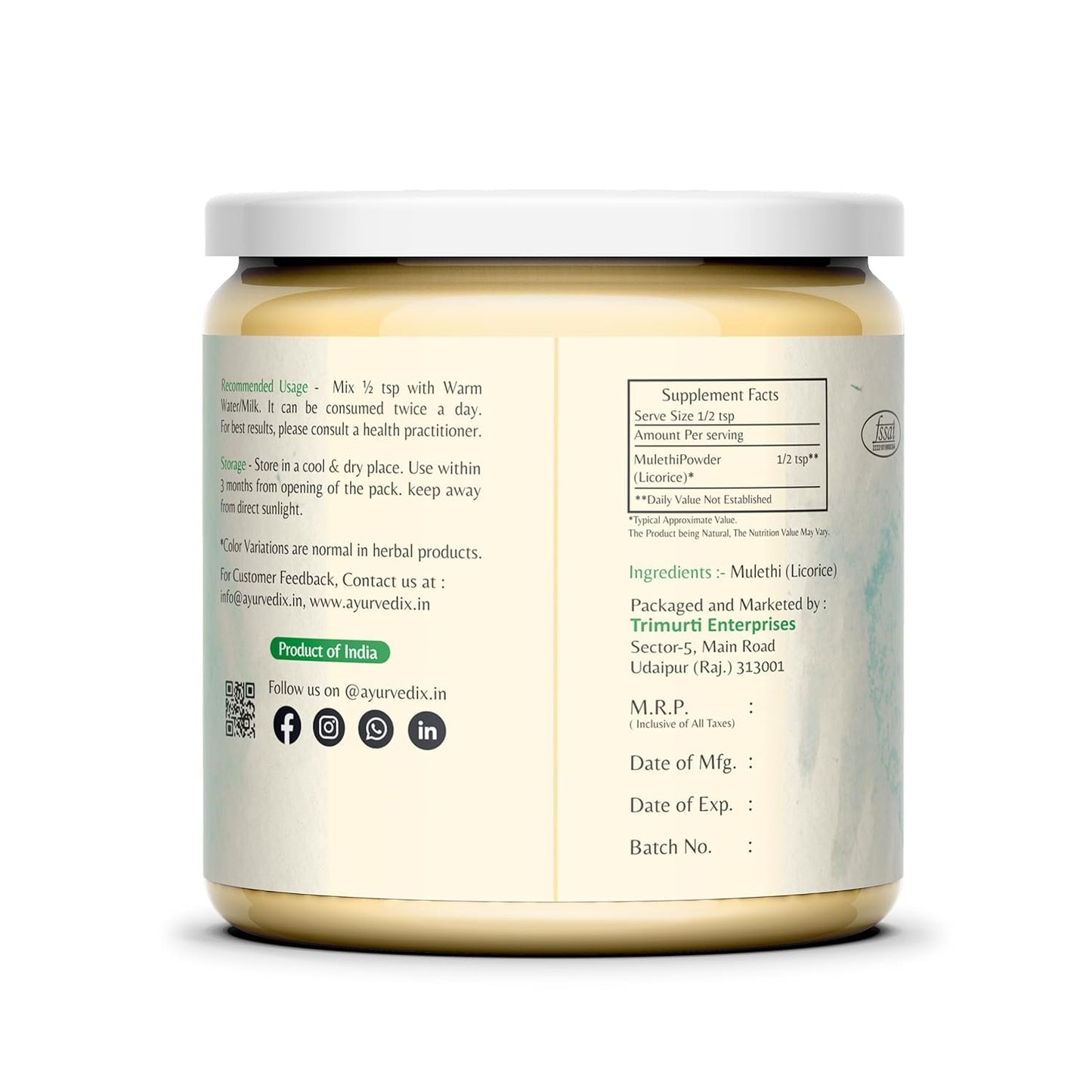 ayurvedix Organic Licorice Root Powder 5.29 oz