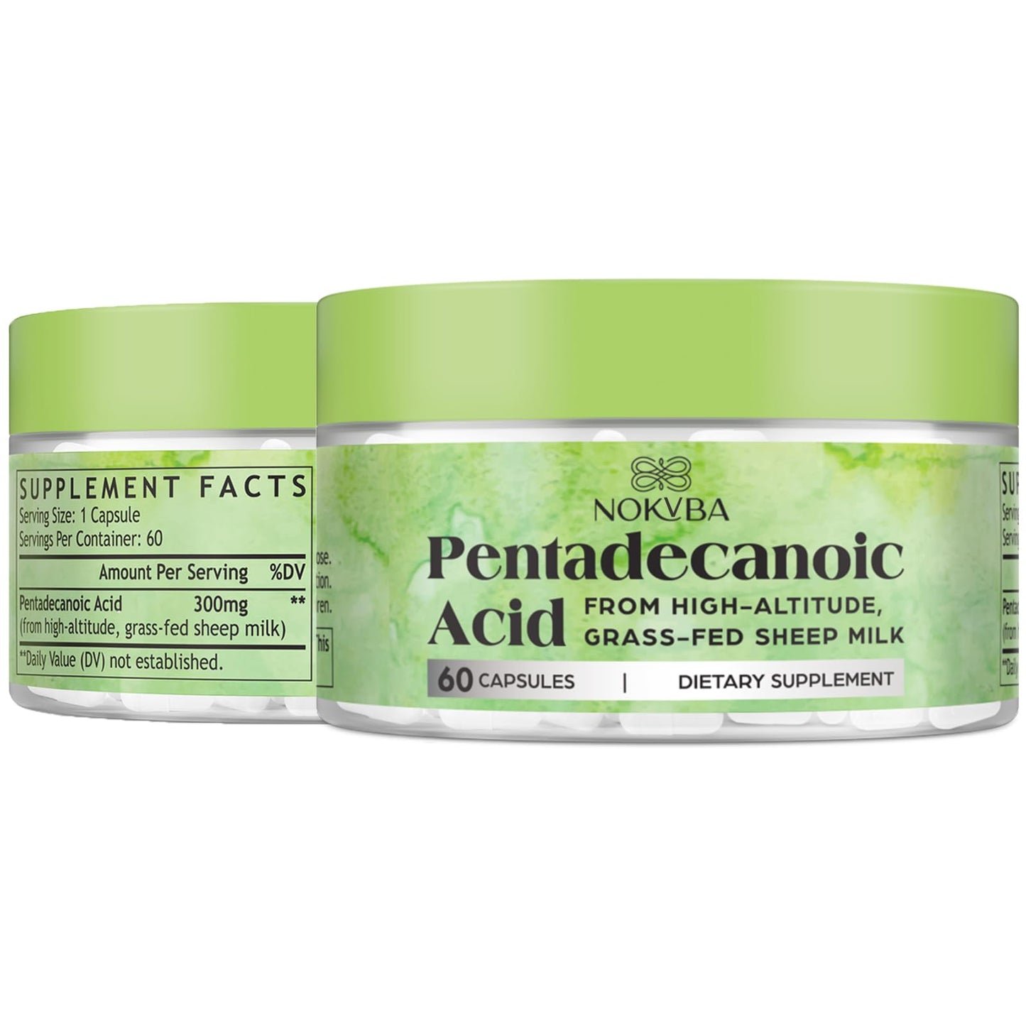 Nokvba Pentadecanoic Acid C15:0 Supplements 300mg High-Altitude Sheep Milk Sourced Capsules, 60 Count