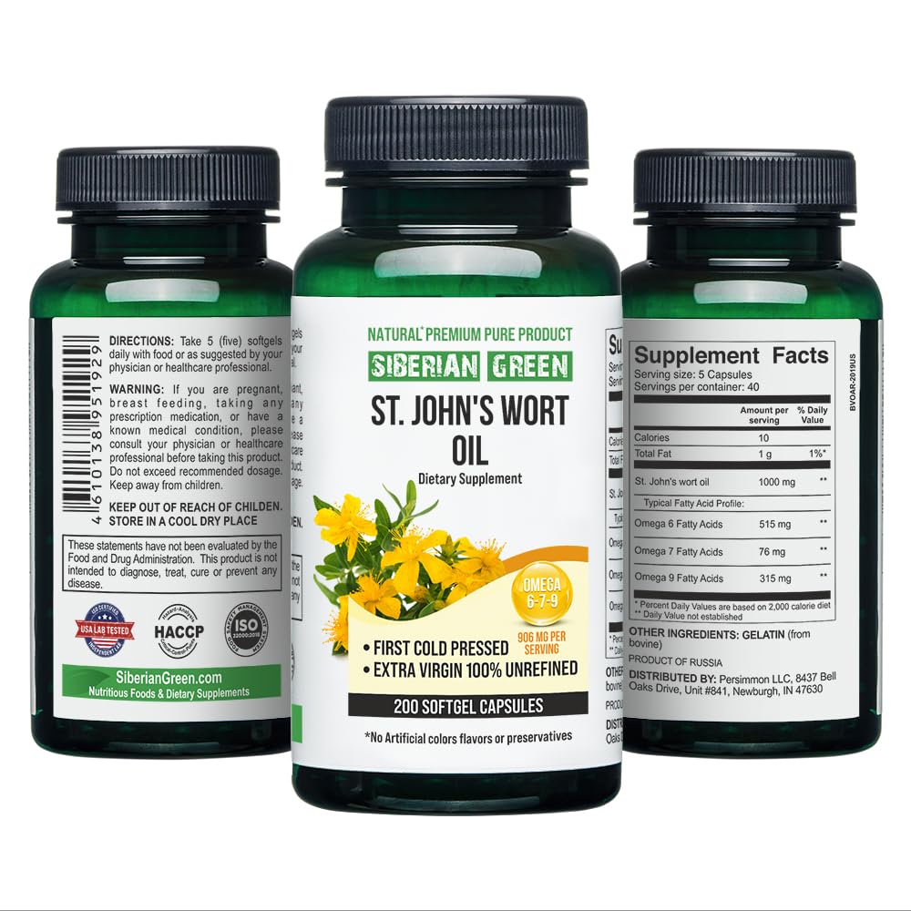 Siberian Green St. John's Wort Oil Capsules, 200 Capsules