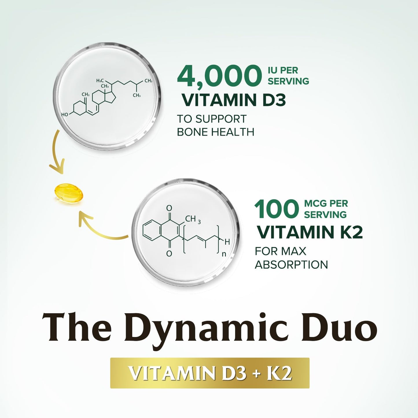 Nature's Nutrition Vitamin D3 & K2 Softgels 4000 IU (100 mcg) per Serving, 2-in-1 for Bone, Heart & Muscle Support, Immune Support & Calcium Absorption with Olive Oil, Non-GMO USA Bottled, 240 Softgels