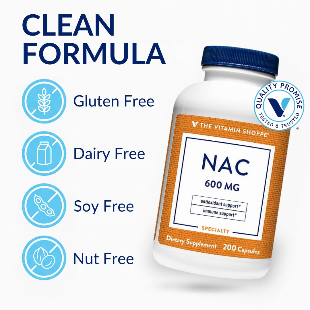The Vitamin Shoppe NAC Supplement 600mg N-Acetyl-L-Cysteine Capsule 200 Count